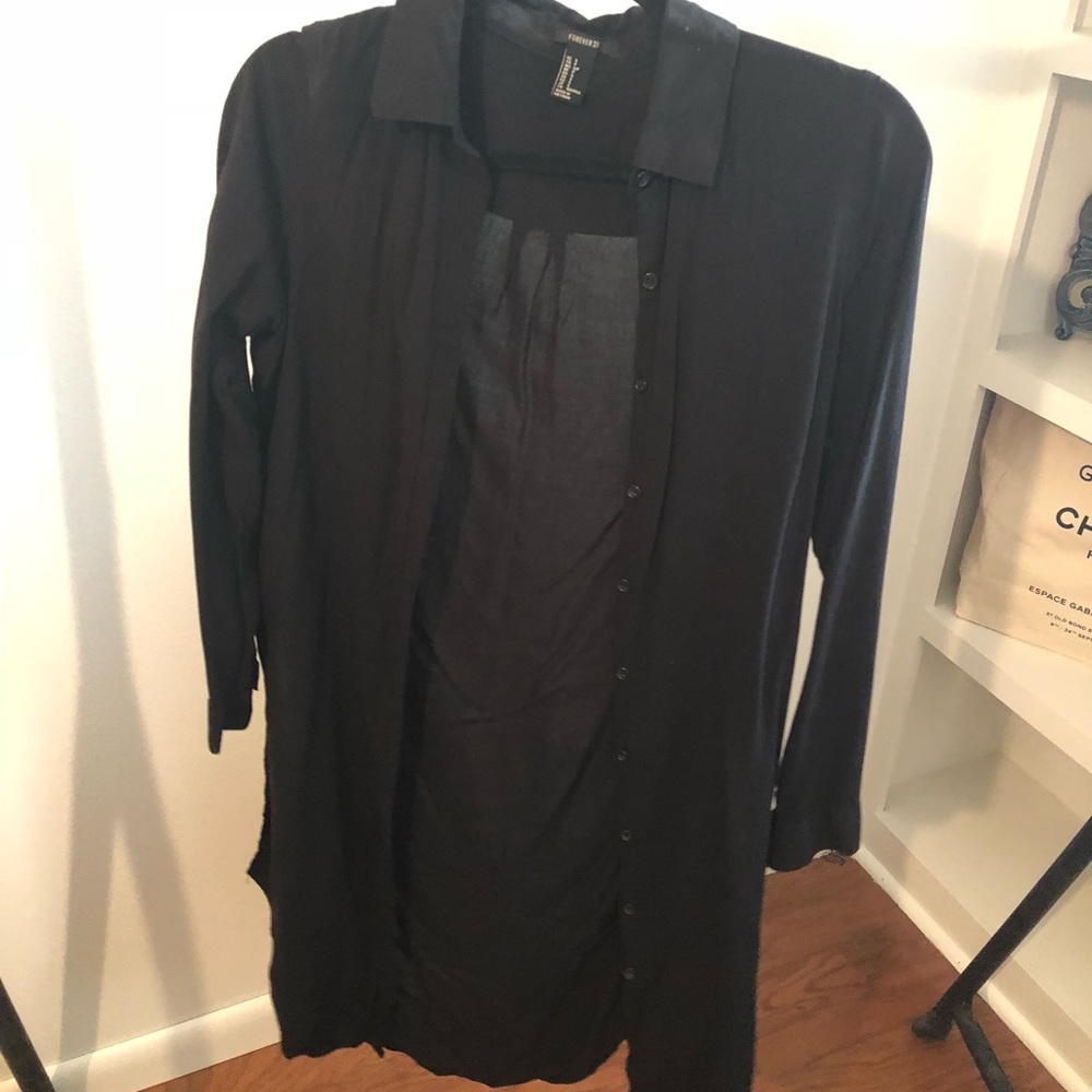 Long black button up top